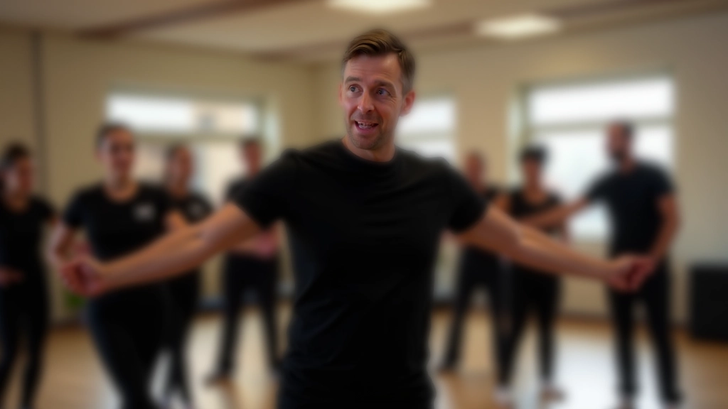 Kizomba instructor teaching basic step to a group of beginner dancers, showing proper posture and frame