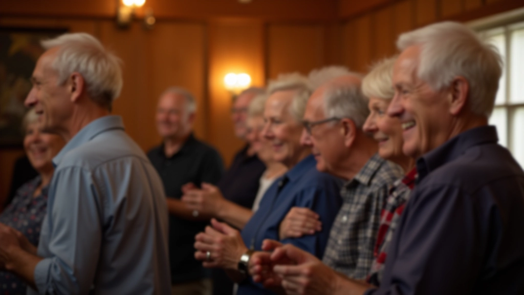 Group of seniors enjoying time together at a community dance event